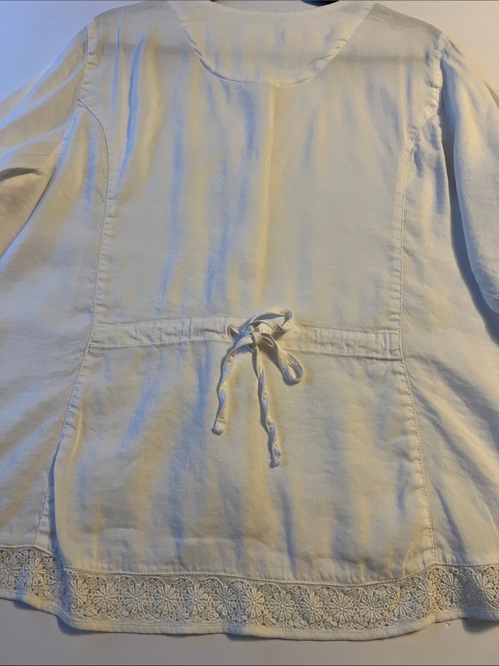 Kleen White Cream Lace-Trim Button-Front Blouse XL Boho Cottagecore Resortwear - Picture 10 of 11